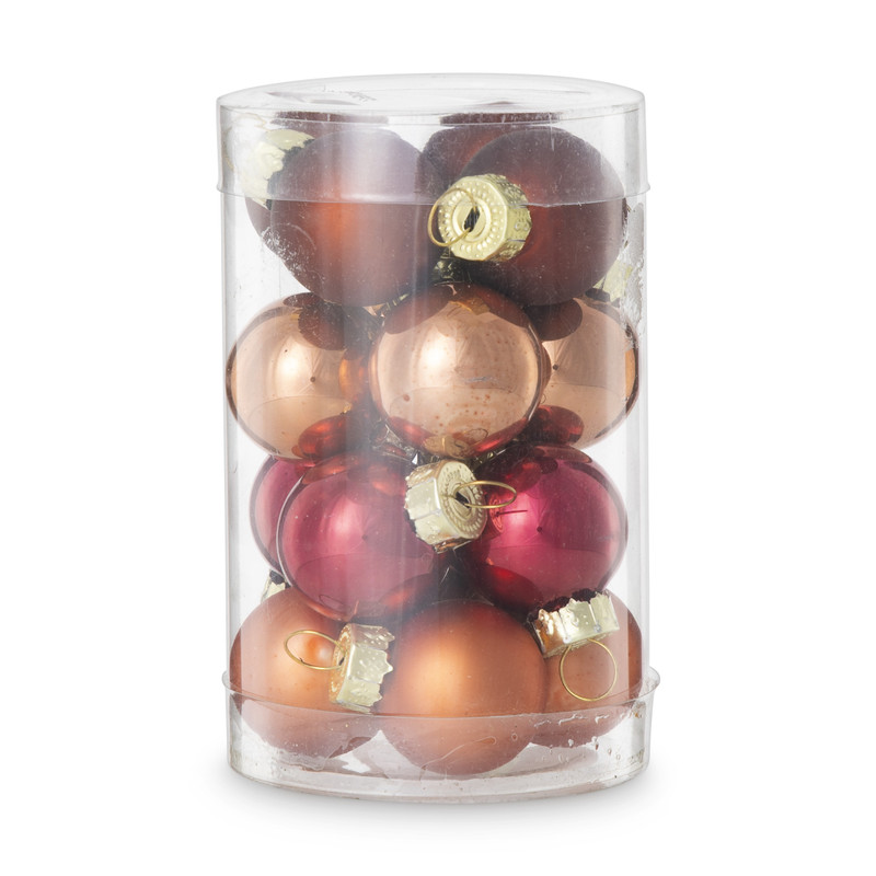 Box met kerstballen - rood - ø2.5 cm - set van 16